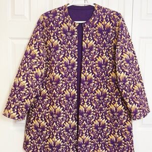 Passage Reversible Purple Multi Damask Print Quilted Open Front Jacket 2X